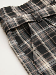 Mid Rise Plaid Wide Leg Trousers With Belt