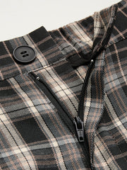 Mid Rise Plaid Wide Leg Trousers With Belt