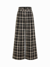 Mid Rise Plaid Wide Leg Trousers With Belt