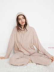 Hooded Drawstring Oversized Long Sleeve Top & Mid Rise Straight Leg Trousers Loungewear Set