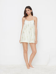 Square Neck Floral Bowknot Ruffle Hem Mini Nightdress
