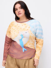 Cat Pattern Long Sleeve Tee Curve & Plus