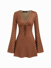 Textured V-neck Bell Sleeve Lettuce Trim Knotted Mini Dress