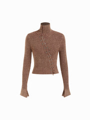 Stand Collar Rivet Zipper Cardigan
