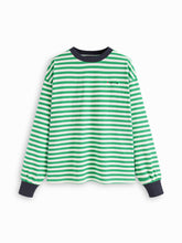 Cotton Striped Fish Embroidery Contrasting Binding Long Sleeve Tee