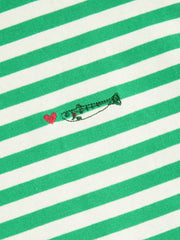Cotton Striped Fish Embroidery Contrasting Binding Long Sleeve Tee