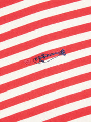 Cotton Striped Fish Embroidery Contrasting Binding Long Sleeve Tee