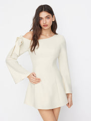 Asymmetrical Neck Bowknot Bell Sleeve Mini Dress