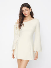 Asymmetrical Neck Bowknot Bell Sleeve Mini Dress