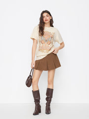 100% Cotton Round Neckline Butterfly Graphic Oversized Tee