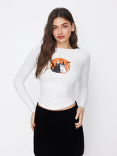Round Neckline Cat & Bat Graphic Tee