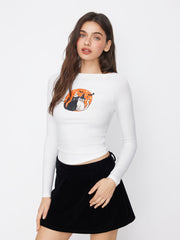 Round Neckline Cat & Bat Graphic Tee