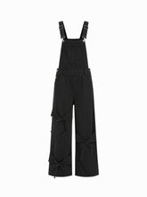 Denim Bowknot Buckle Up Pocket Wide Leg Jumpsuit