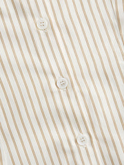 Cotton-blend Striped Collar Long Sleeve Drawstring Side Shirt