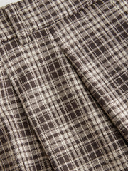 Mid Rise Plaid Pleated Wide Leg Trousers