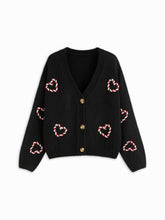 Knit Heart Graphic V-neck Button Long Sleeve Oversized Cardigan