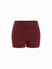 Knit Wool-blend Asymmetrical Neck Long Sleeve Sweater & Low Rise Shorts Set