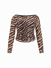 Mesh Leopard Boat Neck Long Sleeve See-through Top With Cami Top Curve & Plus