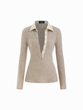 Two Tone Collar Long Sleeve Button Top
