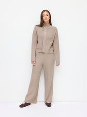 Knit Wool-blend Stand Collar Long Sleeve Zipper Oversized Cardigan