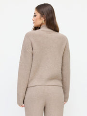 Knit Wool-blend Stand Collar Long Sleeve Zipper Oversized Cardigan