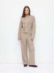 Knit Wool-blend Mid Rise Elastic Waist Straight Leg Trousers