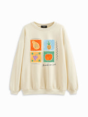 Cotton Round Neckline Fruit Graphic Oversized Sweatshirt