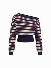 Knit Asymmetrical Neck Striped Sweater