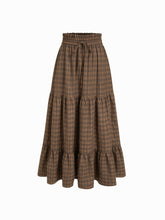 Elastic Waist Check Knotted Tiered Maxi Skirt
