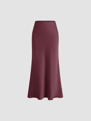 Satin Mid Rise Ruffle Bias Maxi Skirt
