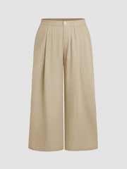 Solid High Waist Pleated Pocket Wide Leg Trousers Curve & Plus