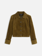 Corduroy Collar Button Roll-up Sleeve Jacket
