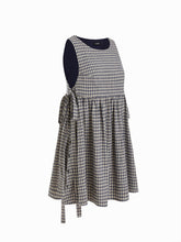 Flannel Round Neckline Tartan Tie Side Knotted Ruffle Hem Mini Dress
