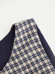 Flannel Round Neckline Tartan Tie Side Knotted Ruffle Hem Mini Dress