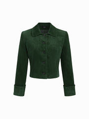 Corduroy Collar Button Roll-up Sleeve Jacket