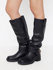 BUCKLE CHUNKY HEELED KNEE HIGH BOOTS