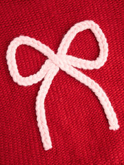 Knit Crochet Round Neckline Bowknot Oversized Chunky Sweater