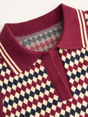 Knit Jacquard V-neck Polo Geometric Crop Vest