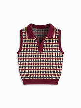 Knit Jacquard V-neck Polo Geometric Crop Vest