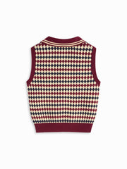 Knit Jacquard V-neck Polo Geometric Crop Vest