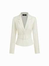 V-neck Solid Buckle Long Sleeve Cropped Blazer With Belt