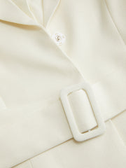 V-neck Solid Buckle Long Sleeve Cropped Blazer With Belt