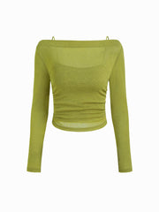 Boat Neck Long Sleeve Two-piece Top
