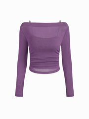 Boat Neck Long Sleeve Two-piece Top