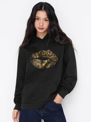 Cotton-blend Leopard Lip Graphic Oversized Hoodie