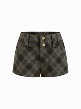 Jacquard Low Rise Plaid Metal Button Micro Shorts
