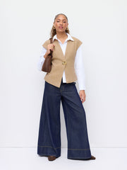 Wool-blend V-neck Button Cropped Blazer Vest