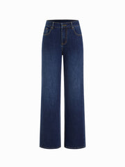 Stretch Cider Denim Mid Rise Straight Leg Jeans