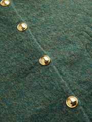 Knit Wool-blend Round Neckline Metal Button Oversized Top Curve & Plus