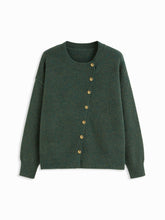 Knit Wool-blend Round Neckline Metal Button Oversized Top Curve & Plus